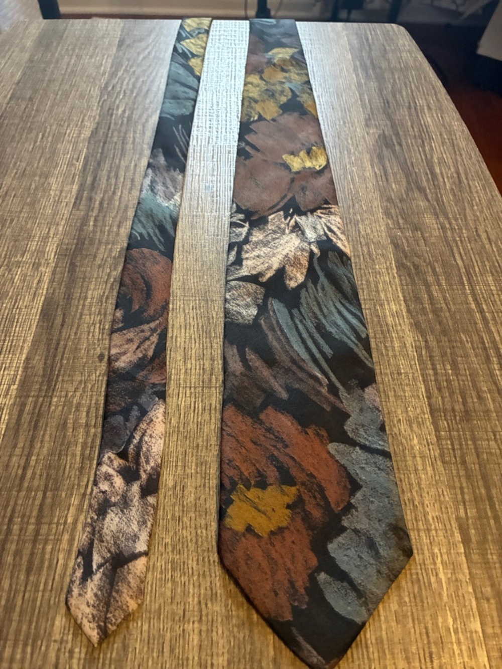 Ermenegildo Zegna Black Floral Silk Tie with Brown and Gold Accents